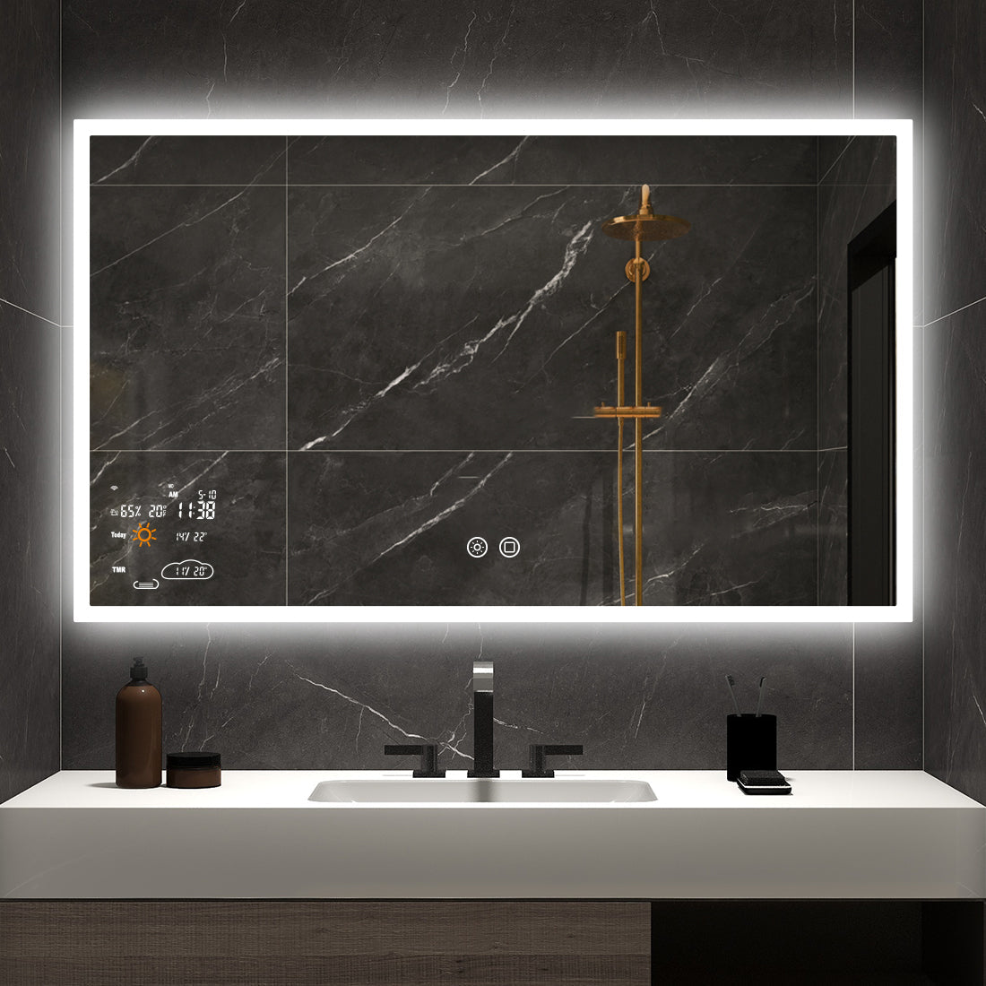 Smart LED Bathroom Mirror with Weather Forecast Anti Fog Mirror