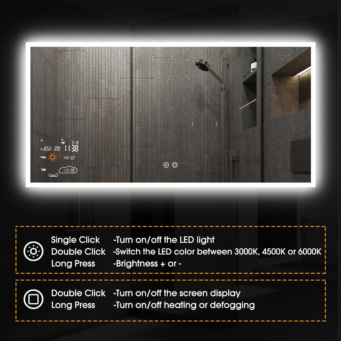 Smart LED Bathroom Mirror with Weather Forecast Anti Fog Mirror