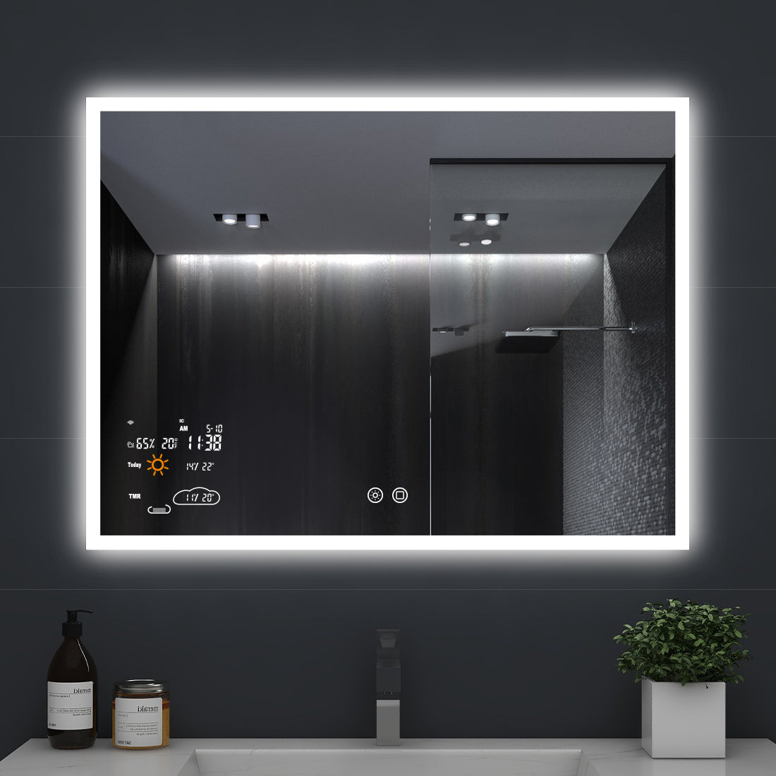 Smart LED Bathroom Mirror with Weather Forecast Anti Fog Mirror