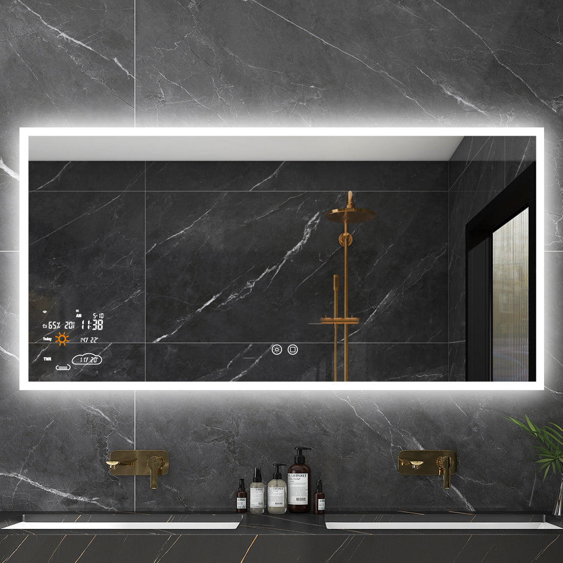 24″×32″ Smart LED Bathroom Mirror with Wi-Fi Weather Display, Anti-Fog