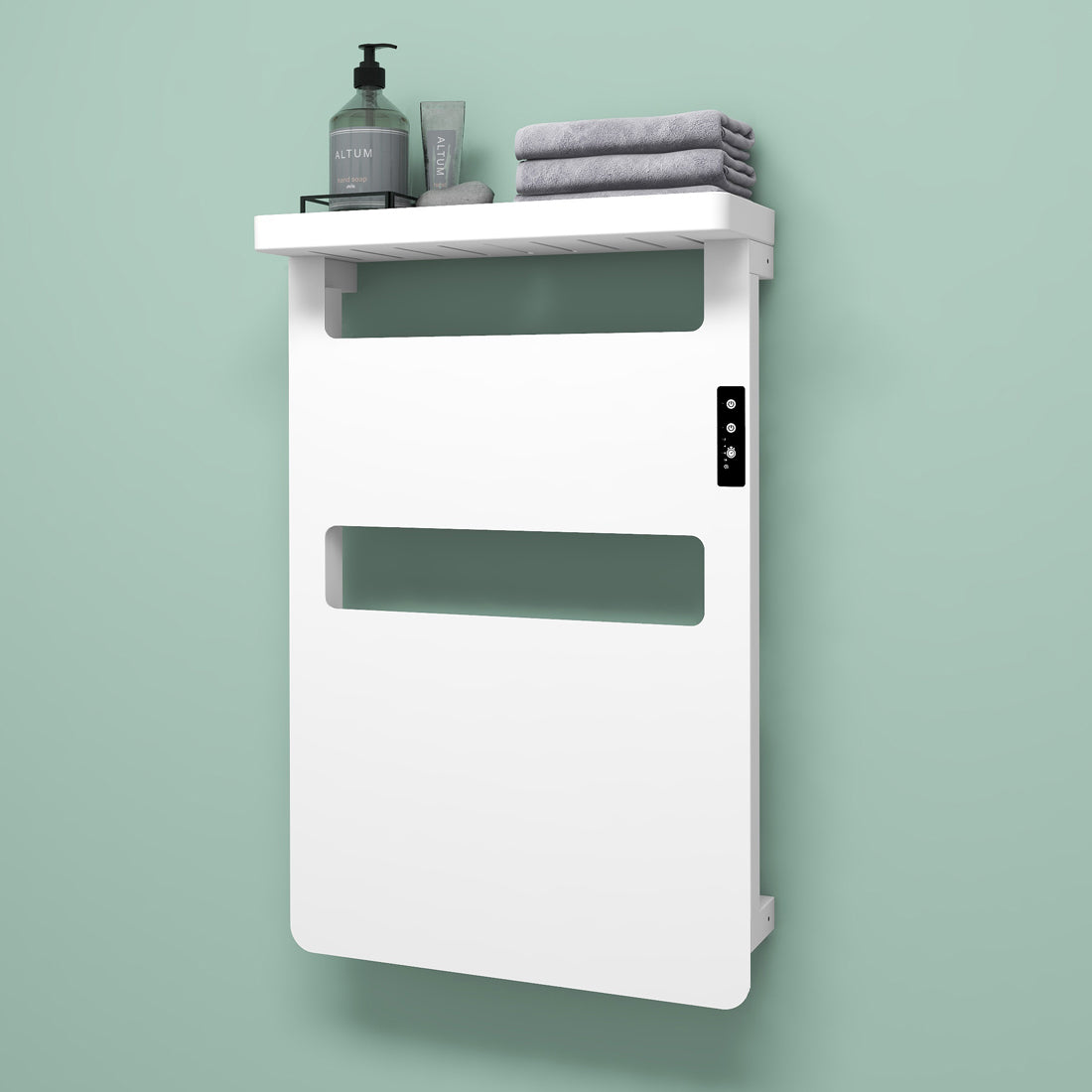 28″x18″ White Aluminum Smart Heated Towel Rack with Top Shelf