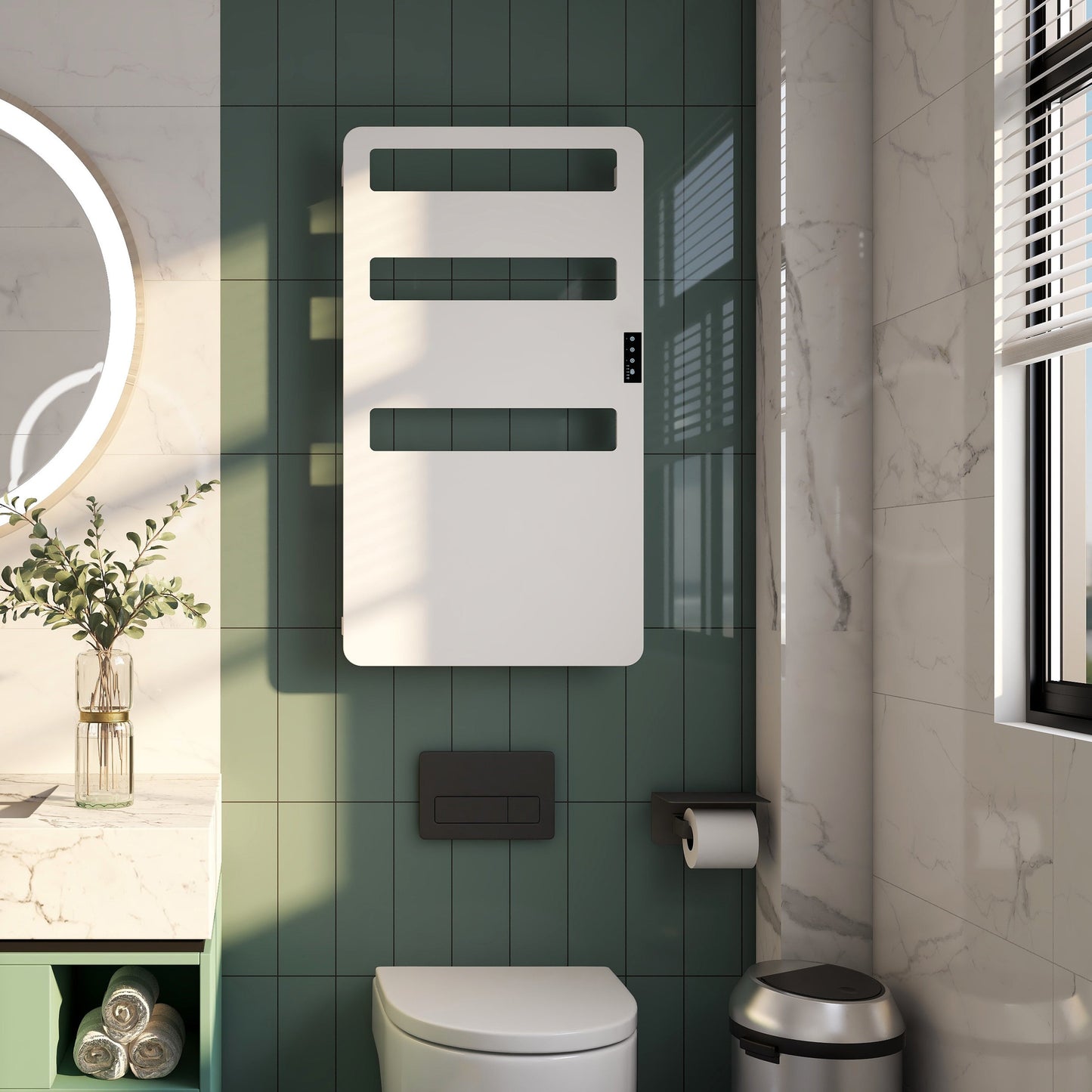 35.4″x18″ White Aluminium Heated Towel Rack for Bathroom Wall Mounted
