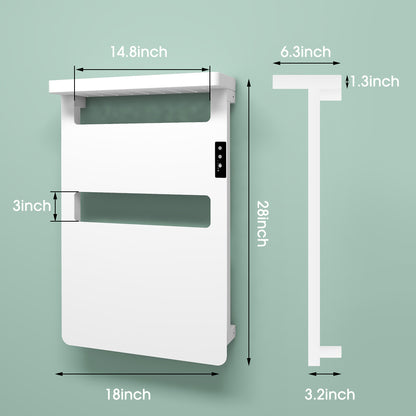 28″x18″ White Aluminum Smart Heated Towel Rack with Top Shelf
