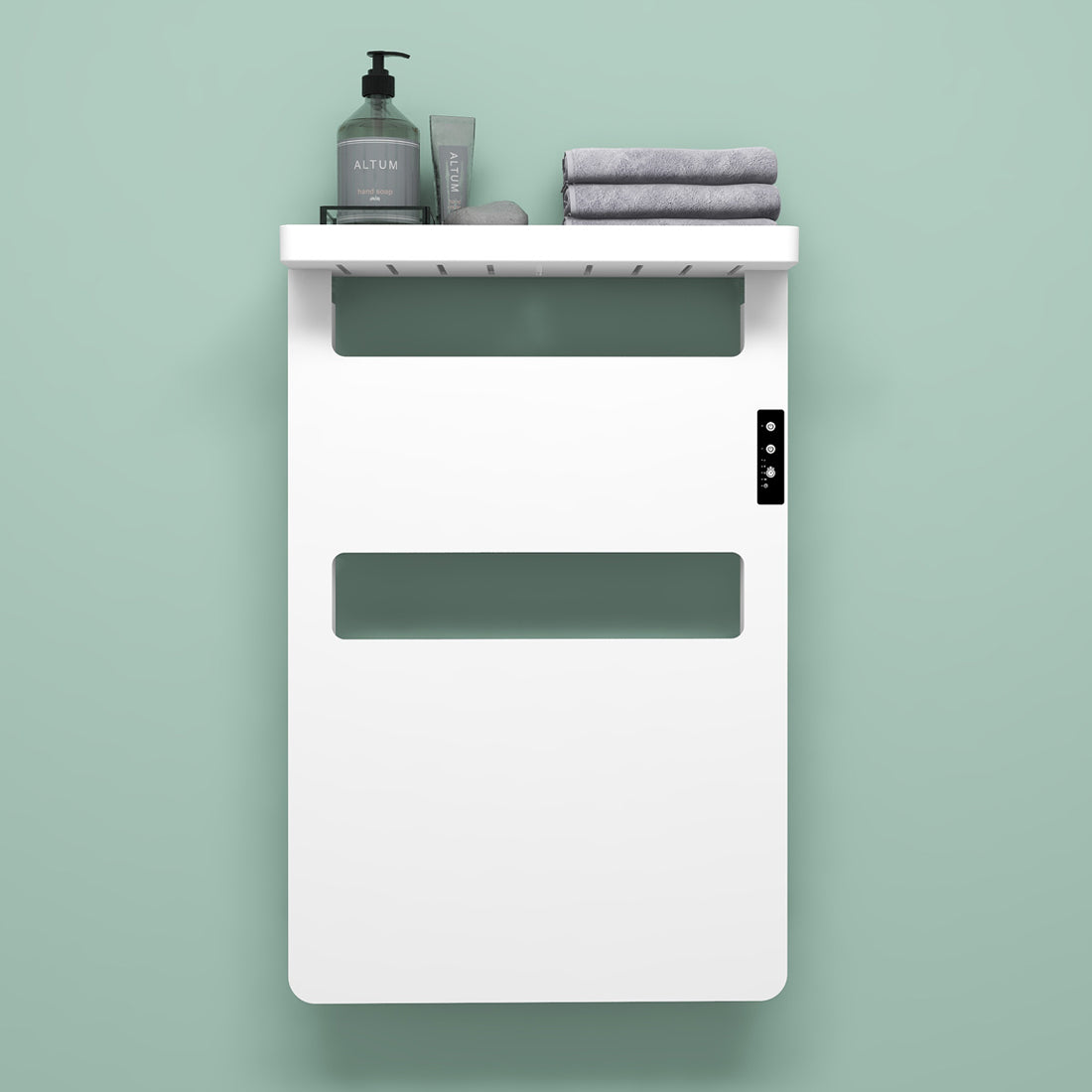 28″x18″ White Aluminum Smart Heated Towel Rack with Top Shelf