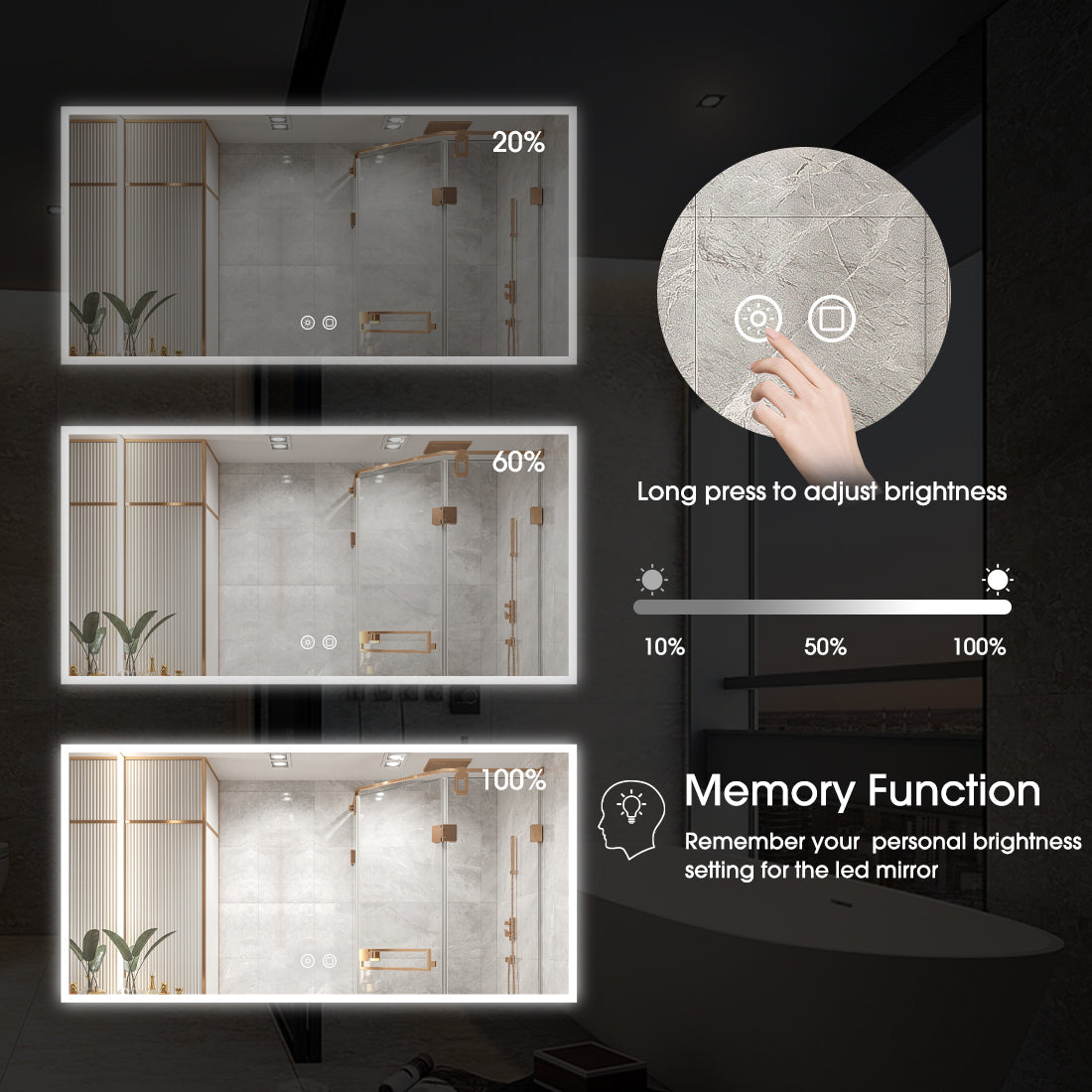 24″×32″ Smart LED Bathroom Mirror with Wi-Fi Weather Display, Anti-Fog