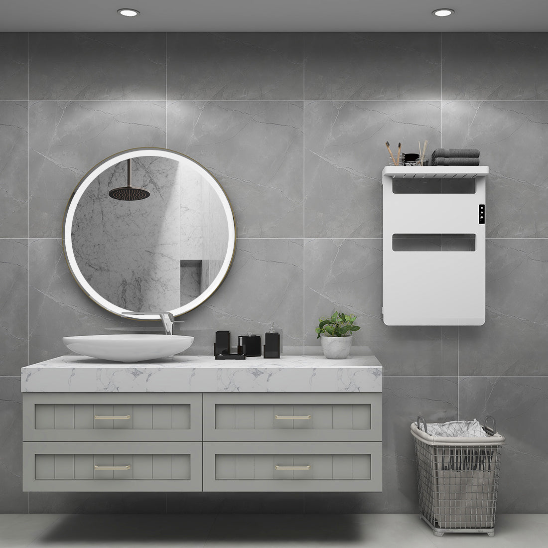 28″x18″ White Aluminum Smart Heated Towel Rack with Top Shelf