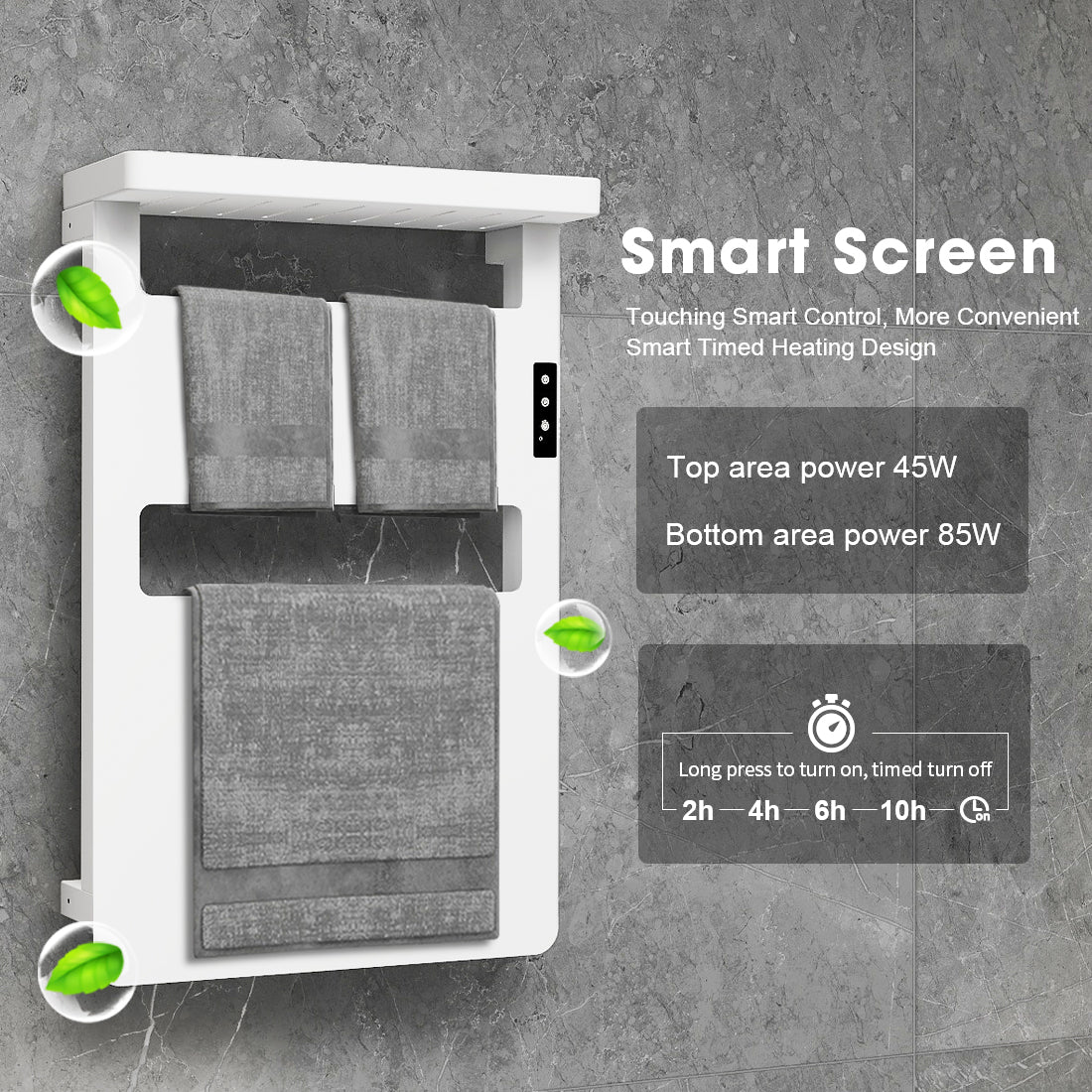 28″x18″ White Aluminum Smart Heated Towel Rack with Top Shelf