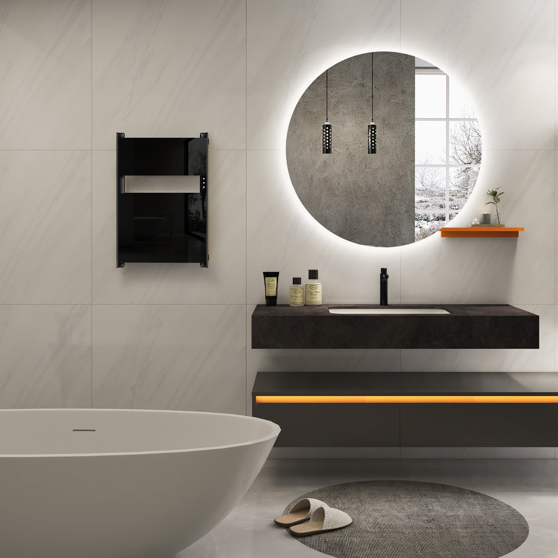 90 watts Bathroom Black Glass Panel Electric Heated Towel Warmer 27×18 inch